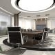 Round table in an upscale office conference room.
