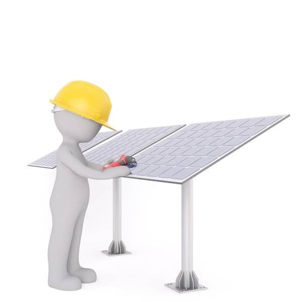 Construction worker installing solar panels 