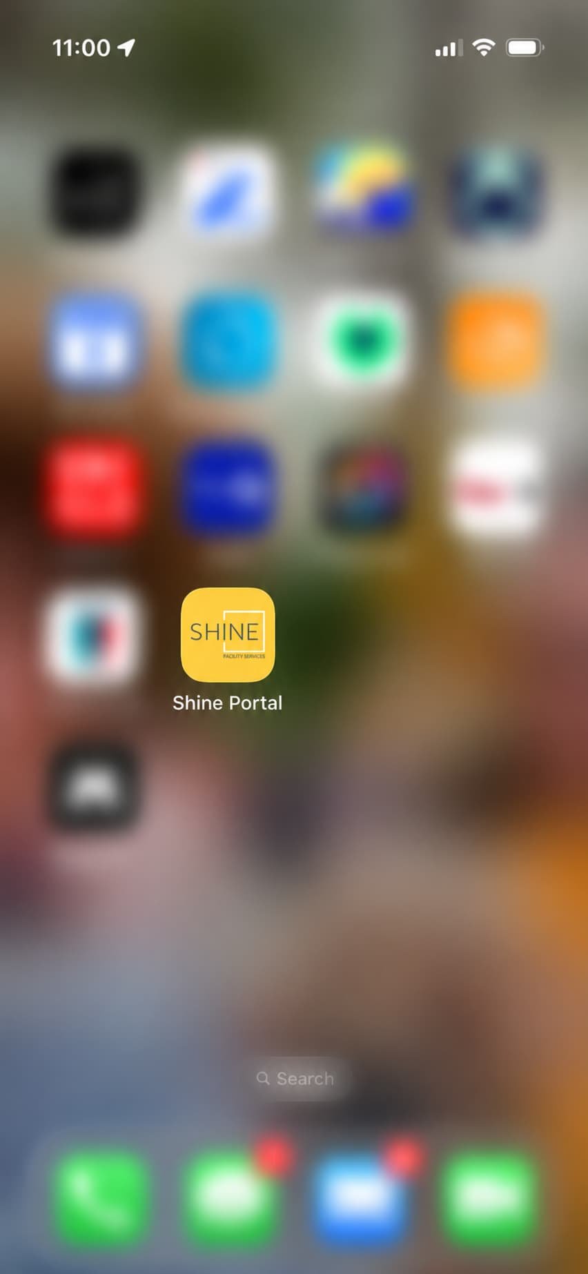 Phone home screen showing the Shine Portal app icon among other apps